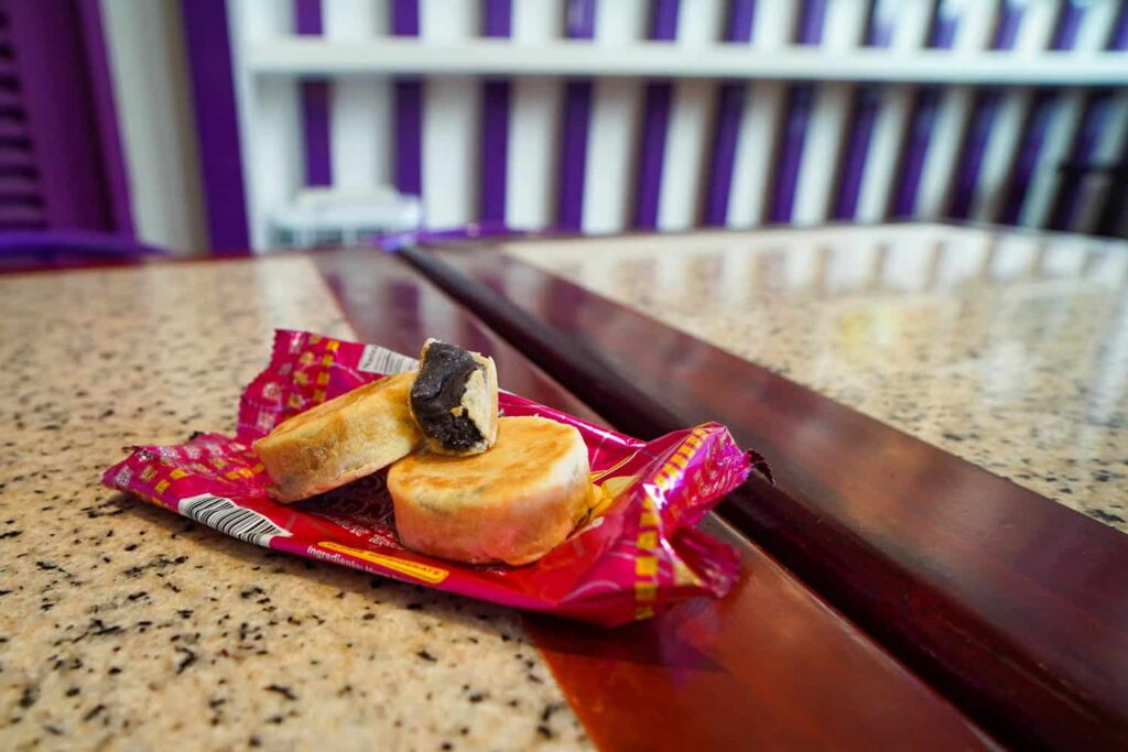 Ube hopia sitting on table