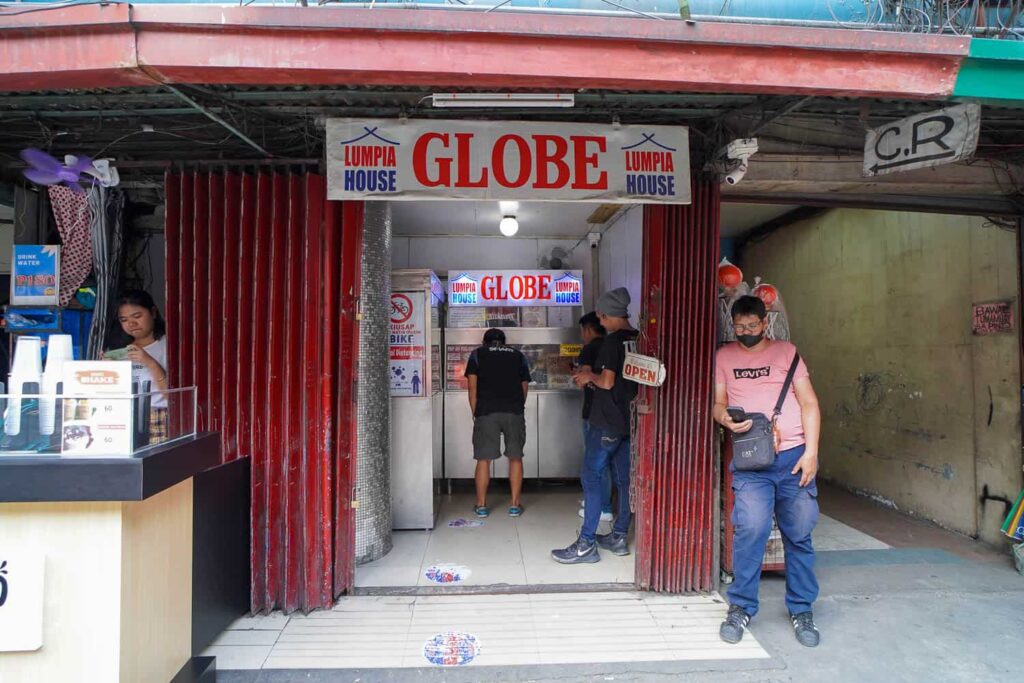 Entrance to Globe Lumpia House small shop side of building Quiapo Market