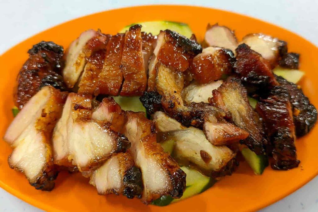 Plate of char siu Chinese BBQ pork
